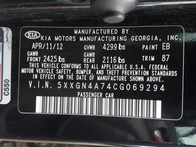 Photo 10 from auction – 2012 KIA OPTIMA EX with VIN 5XXGN4A74CG069294