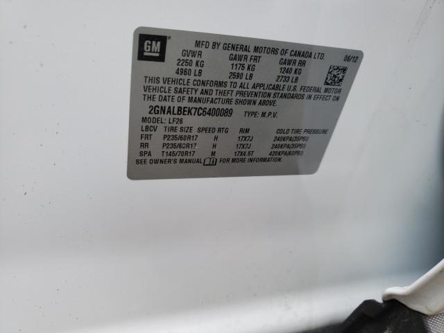 Photo 10 from auction – 2012 CHEVROLET EQUINOX LS with VIN 2GNALBEK7C6400089