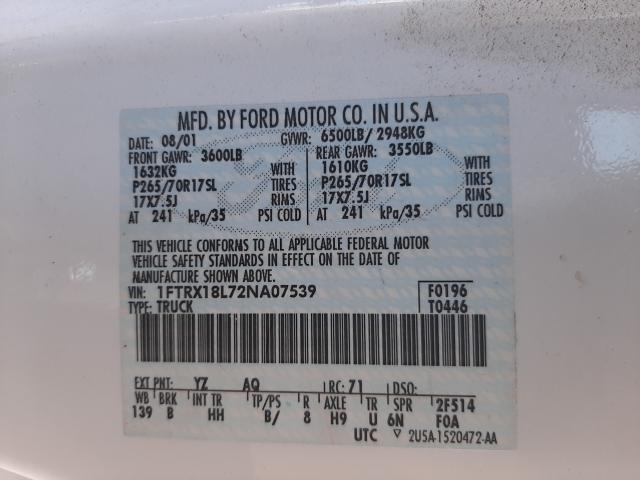 Photo 10 from auction – 2002 FORD F150 with VIN 1FTRX18L72NA07539