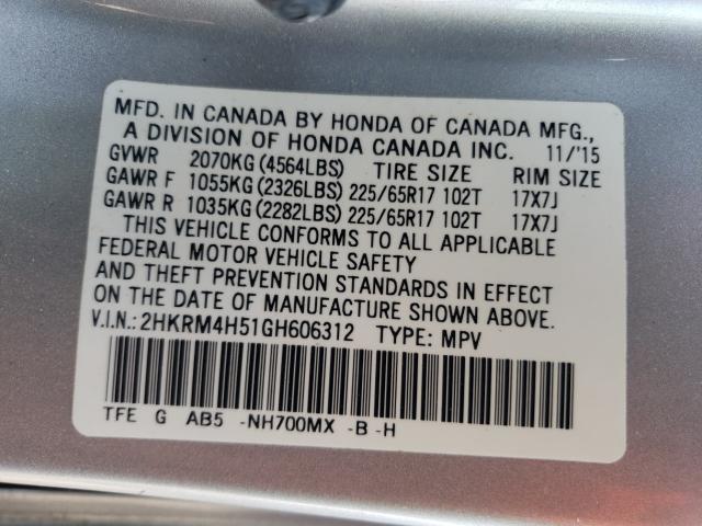 Photo 10 from auction – 2016 HONDA CR-V EX with VIN 2HKRM4H51GH606312