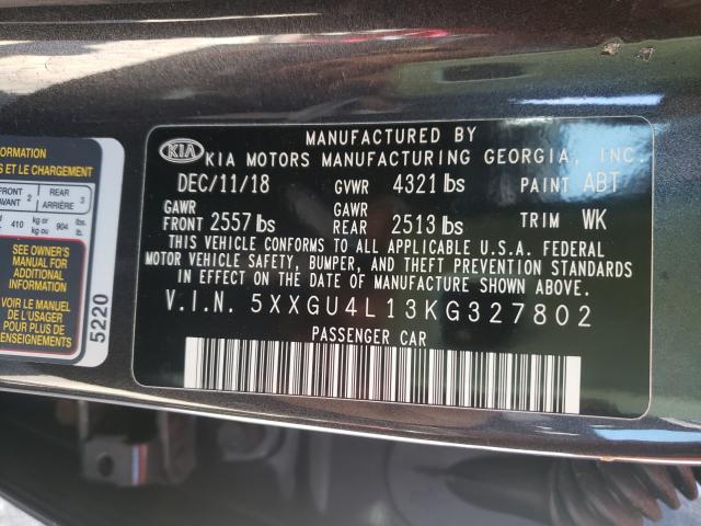 Photo 10 from auction – 2019 KIA OPTIMA EX with VIN 5XXGU4L13KG327802