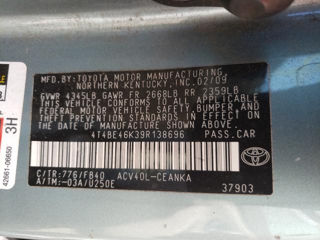Photo 10 from auction – 2009 TOYOTA CAMRY BASE with VIN 4T4BE46K39R138696
