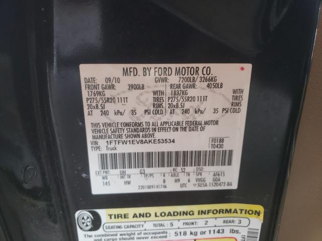 Photo 10 from auction – 2010 FORD F150 SUPER with VIN 1FTFW1EV8AKE53534