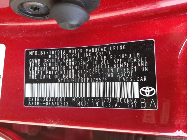 Photo 10 from auction – 2015 TOYOTA COROLLA L with VIN 5YFBURHE8FP179579