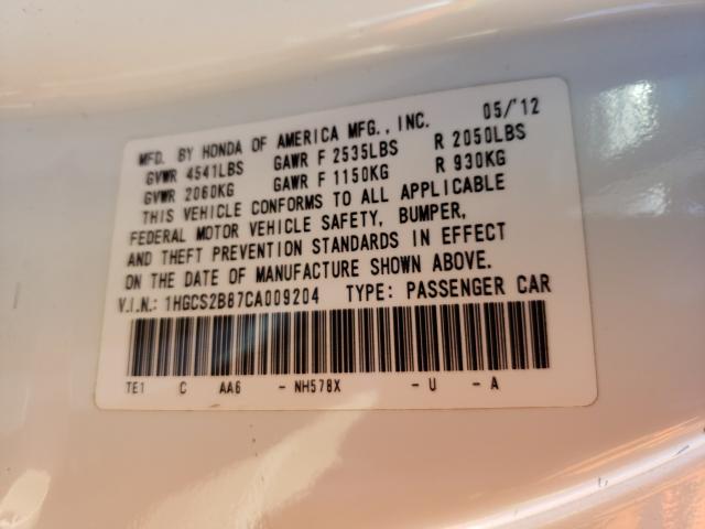 Photo 10 from auction – 2012 HONDA ACCORD EXL with VIN 1HGCS2B87CA009204