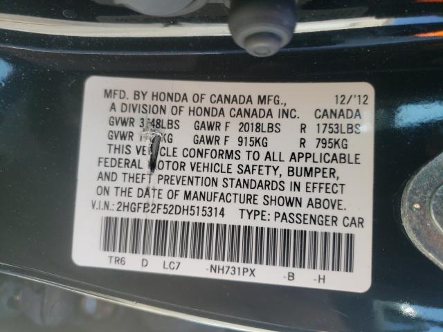 Photo 10 from auction – 2013 HONDA CIVIC LX with VIN 2HGFB2F52DH515314