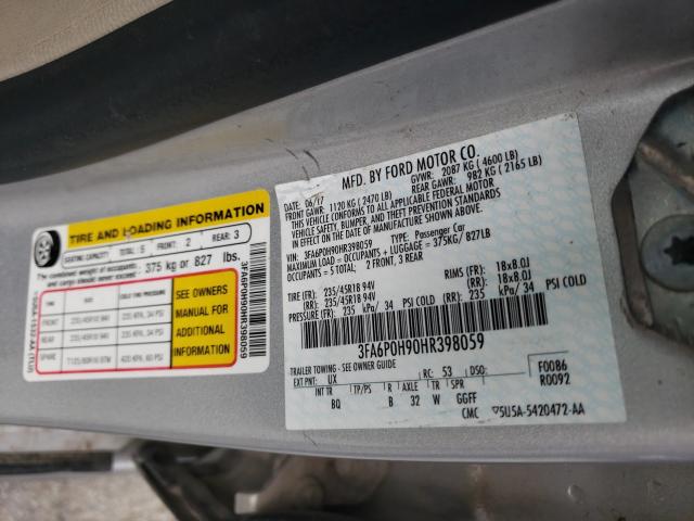 Photo 10 from auction – 2017 FORD FUSION SE with VIN 3FA6P0H90HR398059