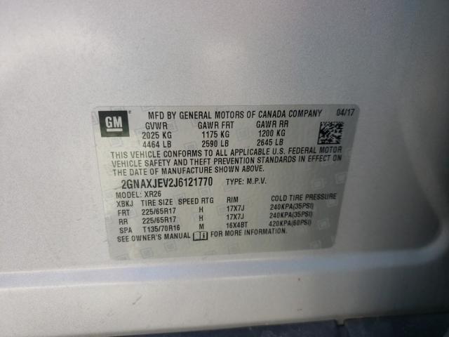 Photo 10 from auction – 2018 CHEVROLET EQUINOX LT with VIN 2GNAXJEV2J6121770
