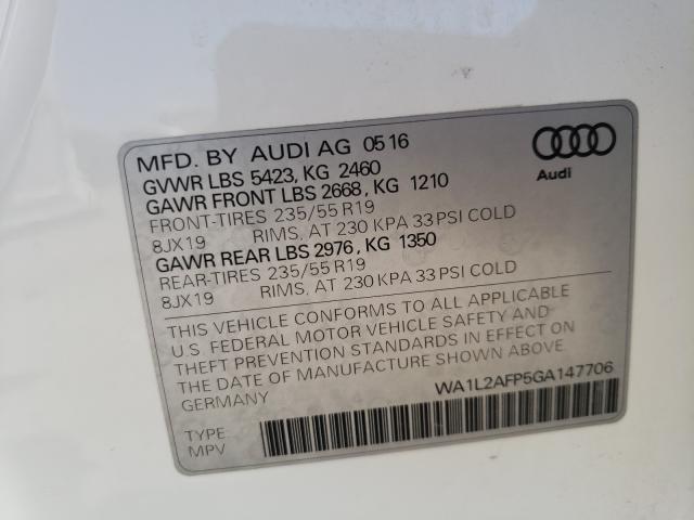 Photo 10 from auction – 2016 AUDI Q5 PREMIUM with VIN WA1L2AFP5GA147706
