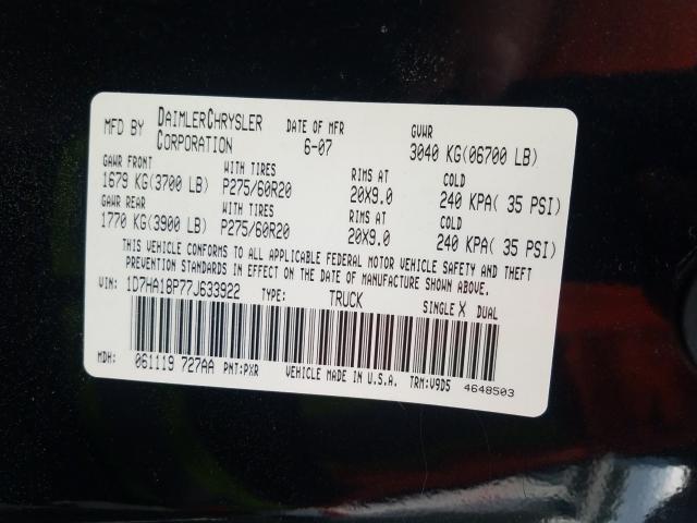 Photo 10 from auction – 2007 DODGE RAM 1500 S with VIN 1D7HA18P77J633922