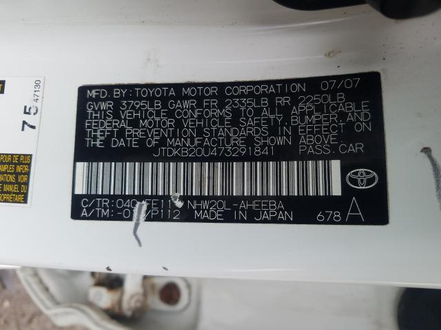 Photo 10 from auction – 2007 TOYOTA PRIUS with VIN JTDKB20U473291841
