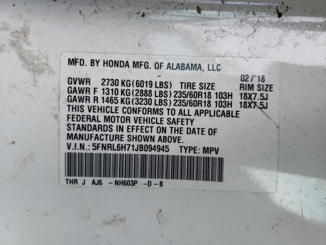 Photo 10 from auction – 2018 HONDA ODYSSEY EX with VIN 5FNRL6H71JB094945