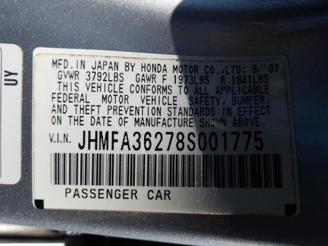 Photo 10 from auction – 2008 HONDA CIVIC HYBR with VIN JHMFA36278S001775