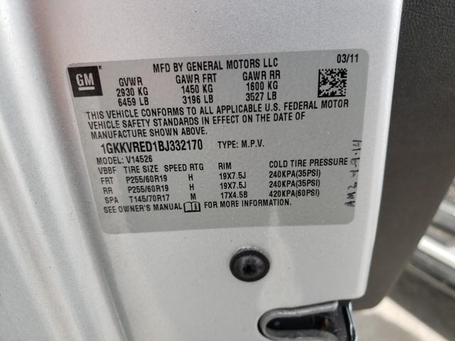 Photo 10 from auction – 2011 GMC ACADIA SLT with VIN 1GKKVRED1BJ332170