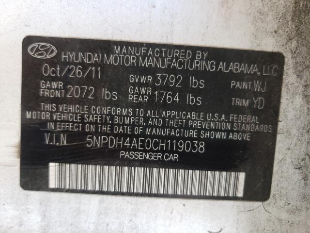 Photo 10 from auction – 2012 HYUNDAI ELANTRA GL with VIN 5NPDH4AE0CH119038