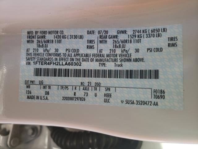 Photo 10 from auction – 2020 FORD RANGER SUP with VIN 1FTER4FH2LLA60302