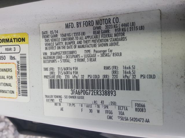 Photo 10 from auction – 2014 FORD FUSION S with VIN 3FA6P0G72ER338893
