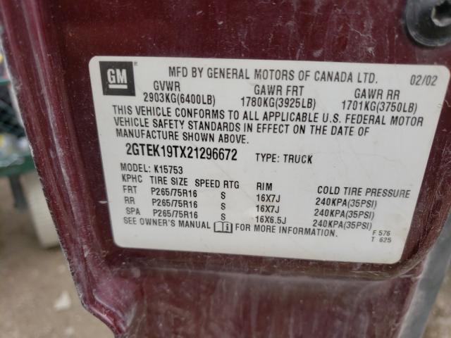 Photo 10 from auction – 2002 GMC NEW SIERRA with VIN 2GTEK19TX21296672