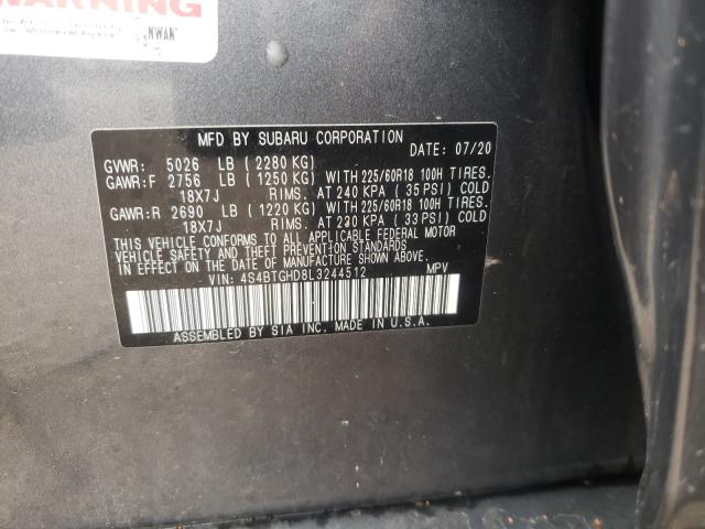 Photo 10 from auction – 2020 SUBARU OUTBACK ON with VIN 4S4BTGHD8L3244512