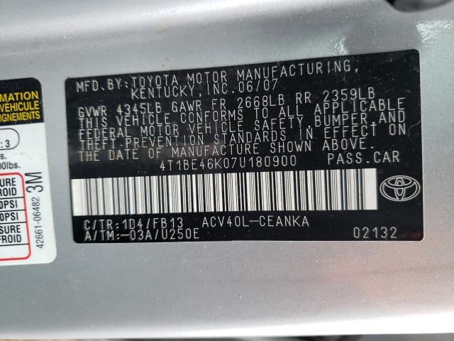 Photo 10 from auction – 2007 TOYOTA CAMRY CE with VIN 4T1BE46K07U180900