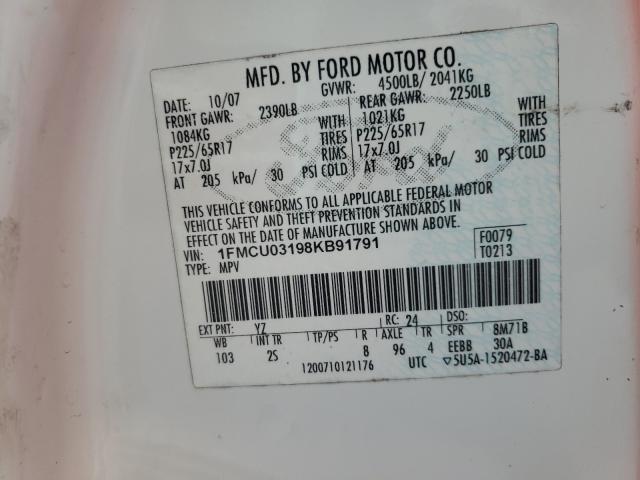 Photo 10 from auction – 2008 FORD ESCAPE XLT with VIN 1FMCU03198KB91791