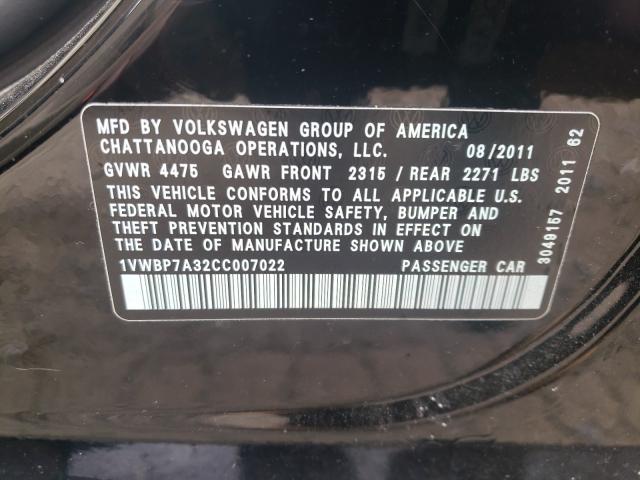Photo 10 from auction – 2012 VOLKSWAGEN PASSAT SE with VIN 1VWBP7A32CC007022