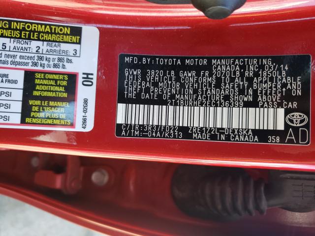 Photo 10 from auction – 2014 TOYOTA COROLLA L with VIN 2T1BURHE2EC136399