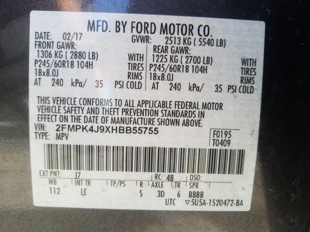 Photo 10 from auction – 2017 FORD EDGE SEL with VIN 2FMPK4J9XHBB55755