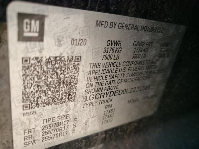 Photo 10 from auction – 2020 CHEVROLET SILVERADO with VIN 1GCRYDED0LZ221519