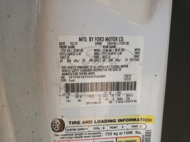 Photo 10 from auction – 2013 FORD F150 with VIN 1FTFW1EF0DKD43400