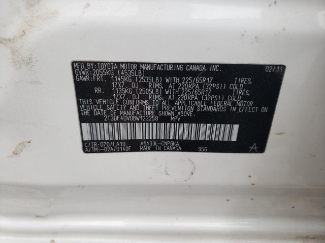 Photo 10 from auction – 2011 TOYOTA RAV4 LIMIT with VIN 2T3DF4DV0BW123258