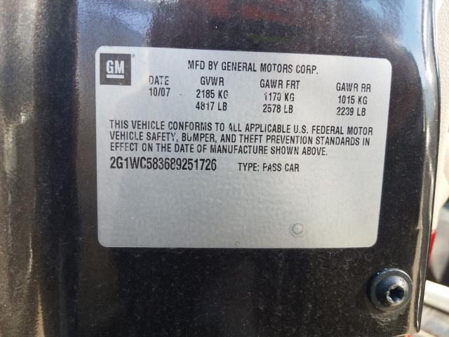 Photo 10 from auction – 2008 CHEVROLET IMPALA LT with VIN 2G1WC583689251726