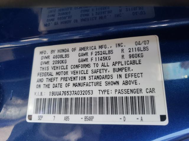 Photo 10 from auction – 2007 ACURA TL TYPE S with VIN 19UUA76537A032053