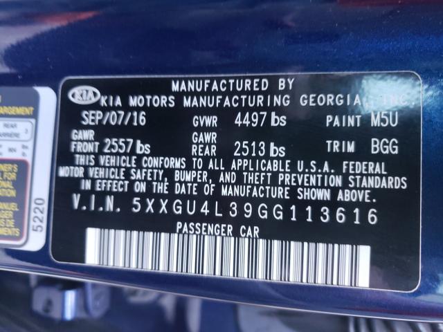 Photo 10 from auction – 2016 KIA OPTIMA EX with VIN 5XXGU4L39GG113616