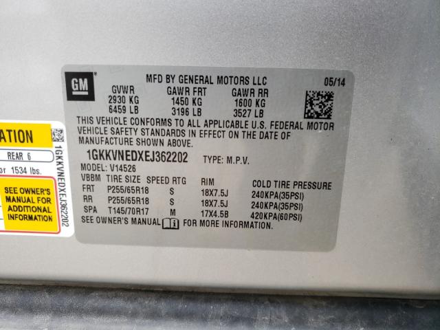 Foto 10 de la subasta – 2014 GMC ACADIA SLE con VIN 1GKKVNEDXEJ362202