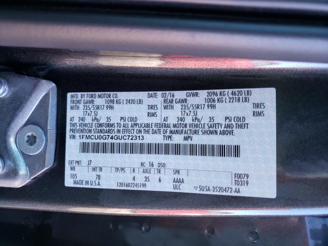 Photo 10 from auction – 2016 FORD ESCAPE SE with VIN 1FMCU0G74GUC72313
