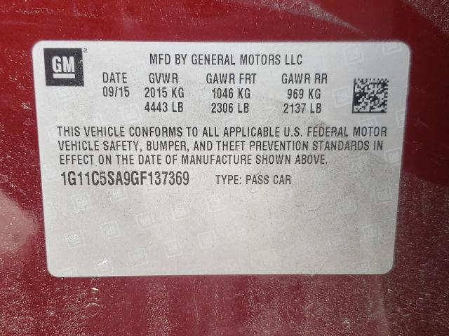 Photo 10 from auction – 2016 CHEVROLET MALIBU LIM with VIN 1G11C5SA9GF137369