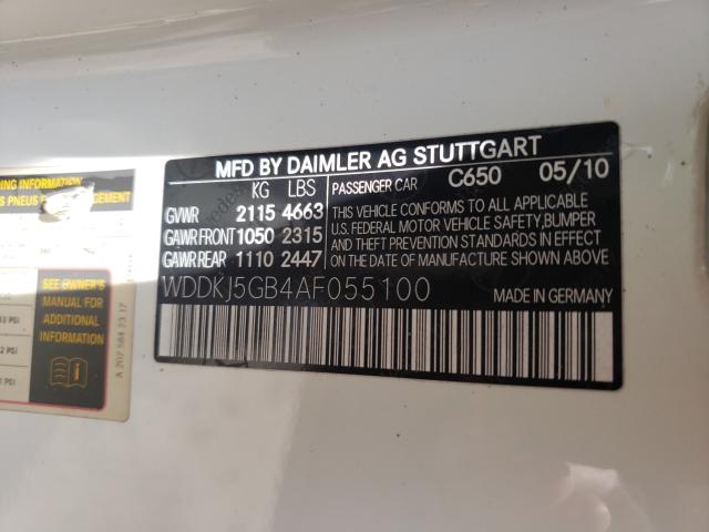 Photo 10 from auction – 2010 MERCEDES-BENZ E 350 with VIN WDDKJ5GB4AF055100