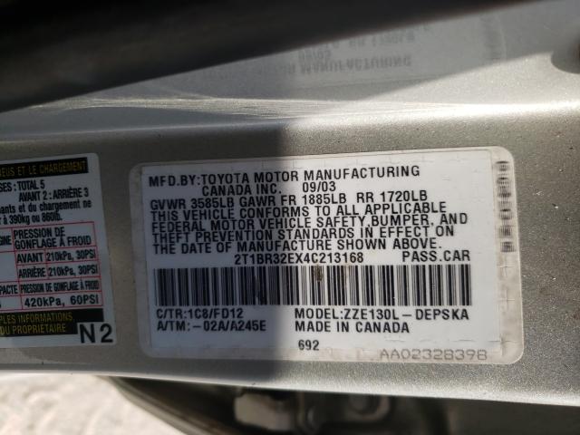 Photo 10 from auction – 2004 TOYOTA COROLLA CE with VIN 2T1BR32EX4C213168