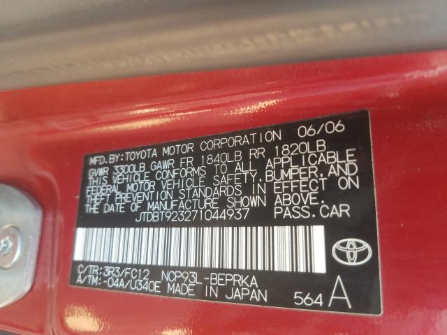 Photo 10 from auction – 2007 TOYOTA YARIS with VIN JTDBT923271044937