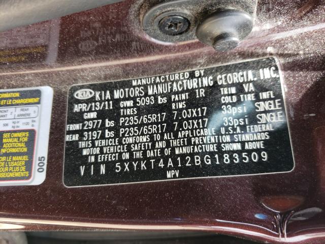 Photo 10 from auction – 2011 KIA SORENTO BA with VIN 5XYKT4A12BG183509
