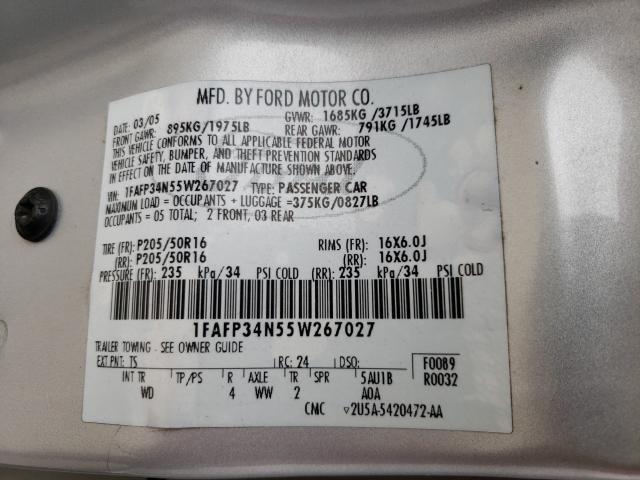 Photo 10 from auction – 2005 FORD FOCUS ZX4 with VIN 1FAFP34N55W267027