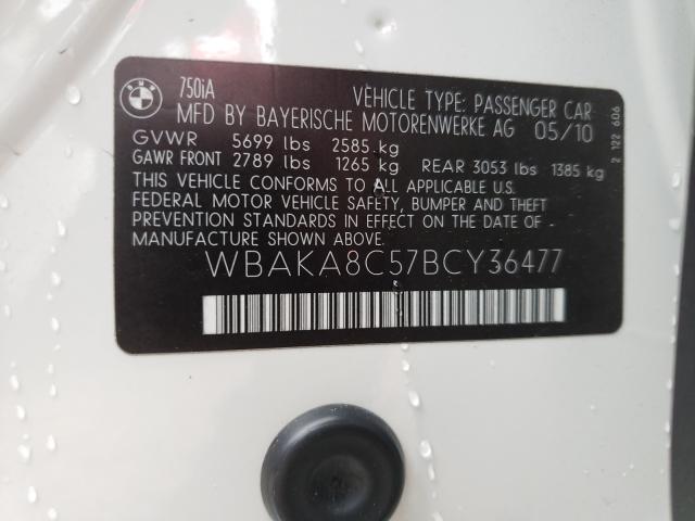 Photo 10 from auction – 2011 BMW 750 I with VIN WBAKA8C57BCY36477
