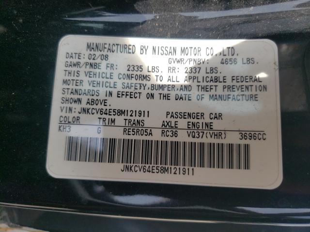 Photo 10 from auction – 2008 INFINITI G37 BASE with VIN JNKCV64E58M121911