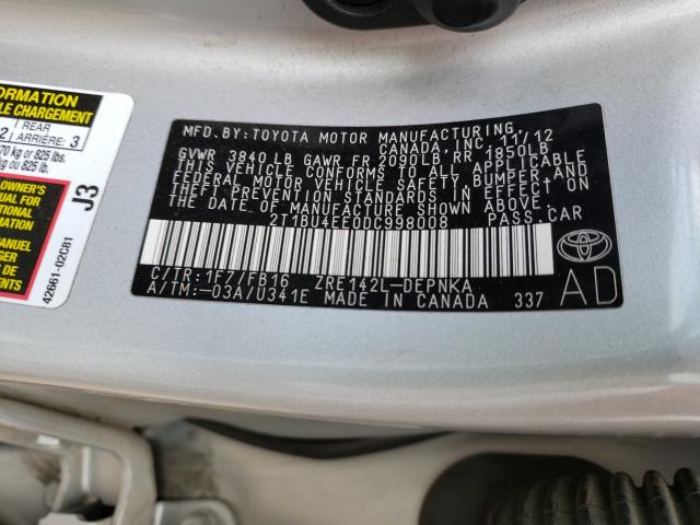 Photo 10 from auction – 2013 TOYOTA COROLLA BA with VIN 2T1BU4EE0DC998008