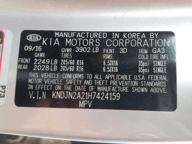 Photo 10 from auction – 2017 KIA SOUL with VIN KNDJN2A21H7424159