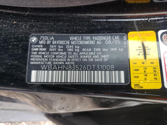 Photo 10 from auction – 2006 BMW 530I with VIN WBAHN83526DT31008