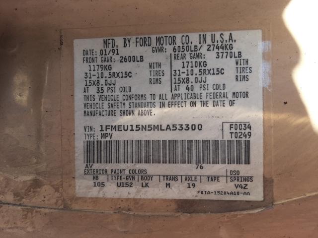 Photo 10 from auction – 1991 FORD BRONCO U10 with VIN 1FMEU15N5MLA53300