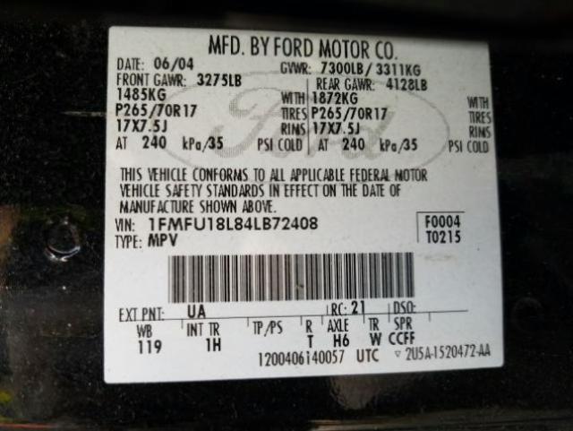 Photo 10 from auction – 2004 FORD EXPEDITION with VIN 1FMFU18L84LB72408