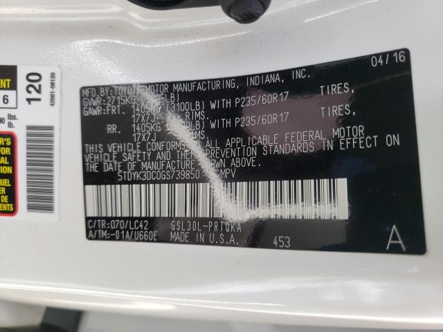 Photo 10 from auction – 2016 TOYOTA SIENNA XLE with VIN 5TDYK3DC0GS739850